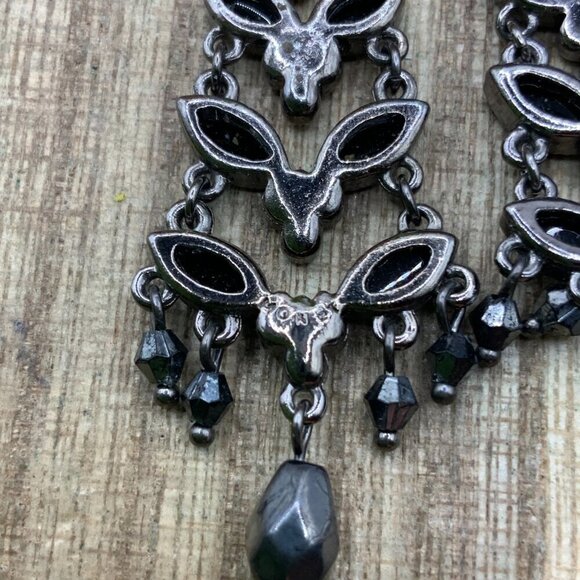 Monet Black Rhinestone Silver Tone Chandelier Beaded Stud Earrings - Picture 4 of 8